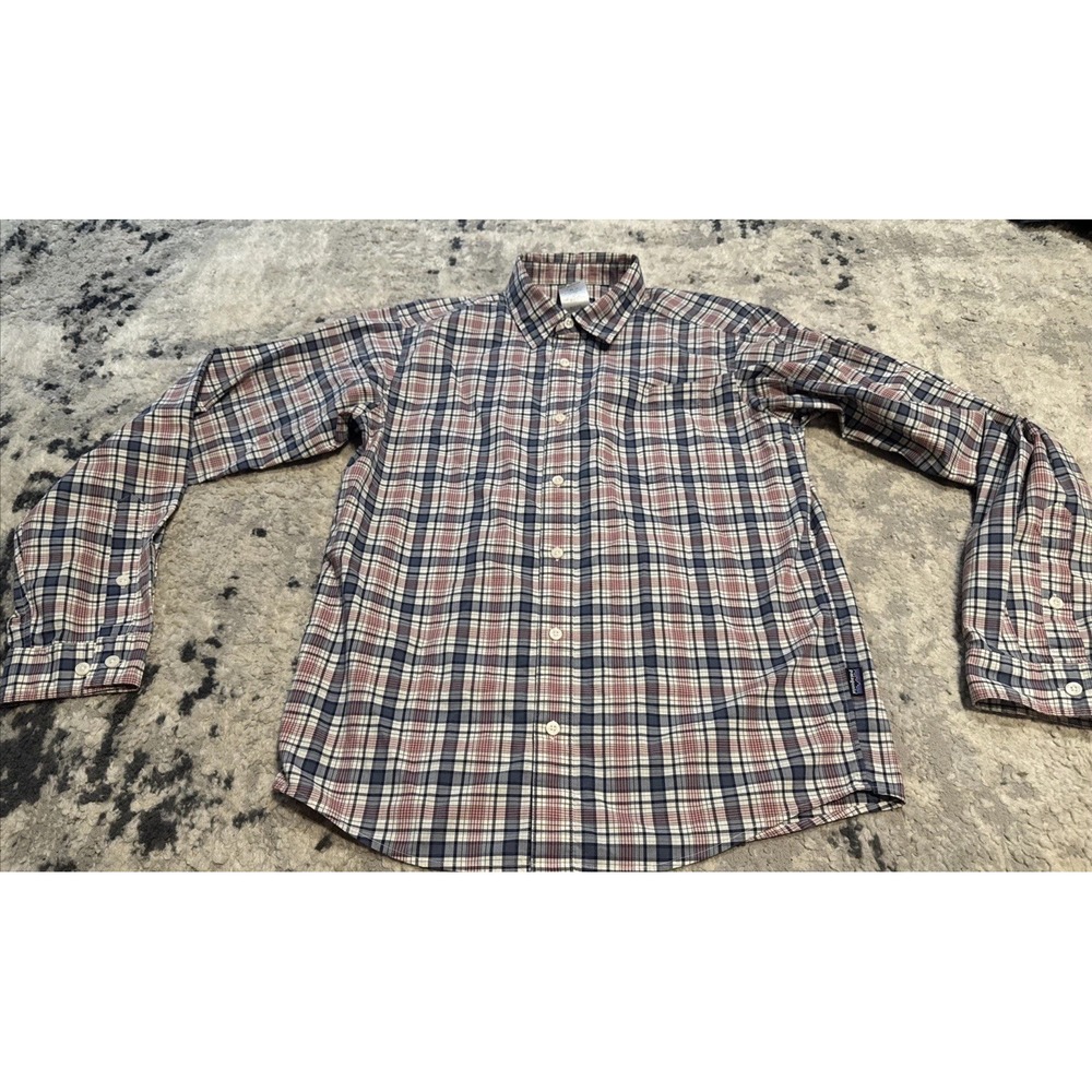 Patagonia Button Up Dress Shirt Long Sleeve Plaid Blue Red Cotton Mens Sz Small
